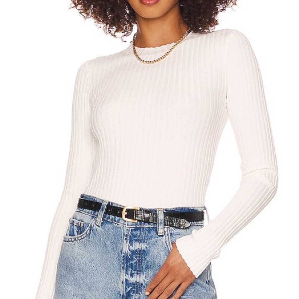 Anine Bing White Ribbed Long Sleeve Tee